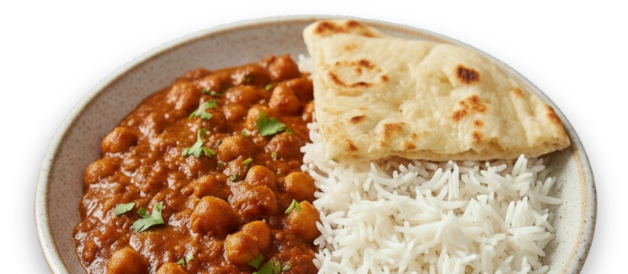 Chickpeas Currry with rice and nan